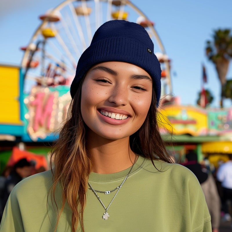 DALIX 12" Unisex Knit Beanie in Navy Blue - Image 3